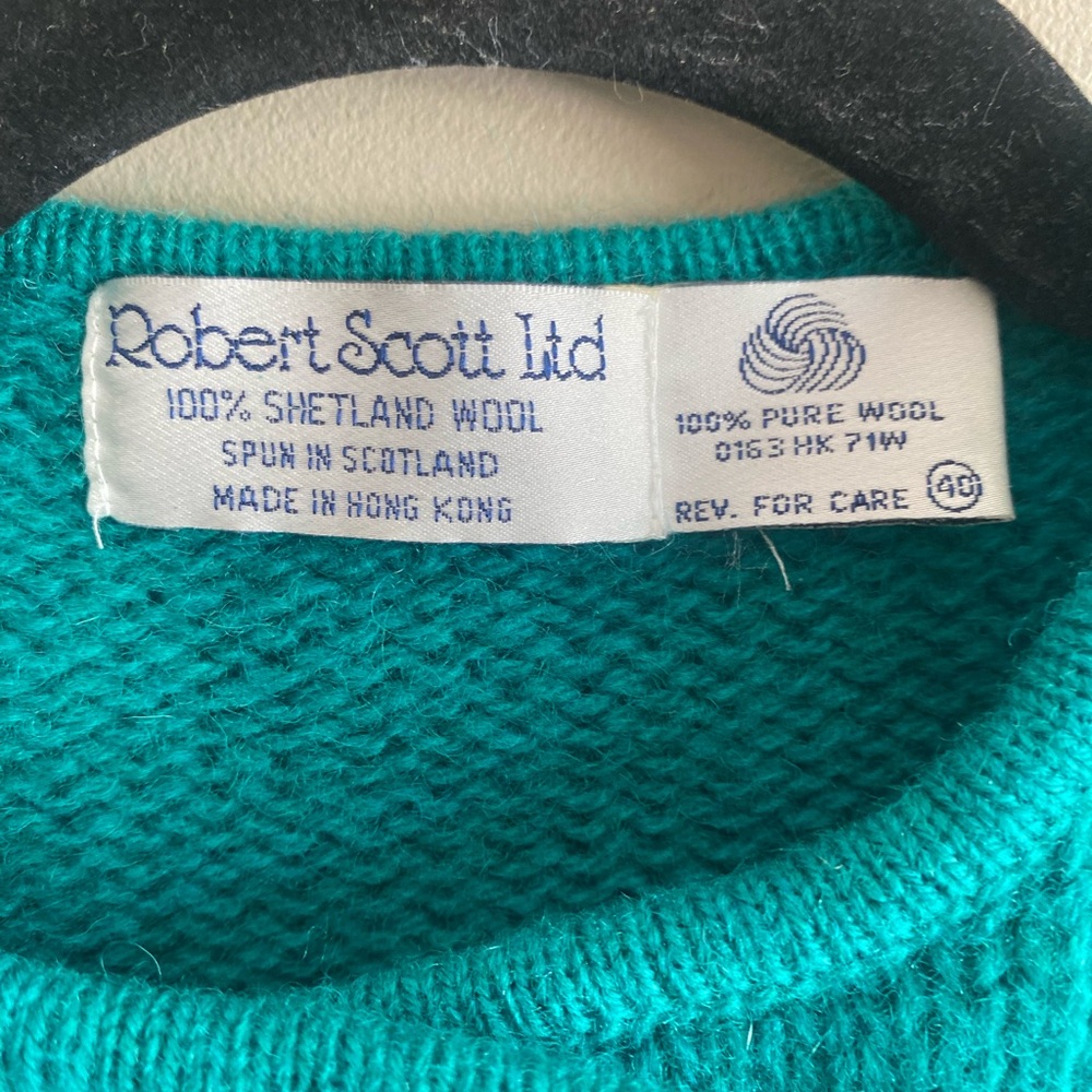VTG 80s ROBERT SCOTT Women Green SHETLAND‎ WOOL DOUBLE BREASTED CARDIGAN Size 40 - Picture 2 of 11